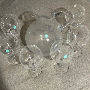Tiffany & Co. Clear Glass Pitcher and Goblet Set